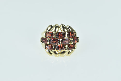 10K Oval Garnet Layered Domed Statement Band Ring Yellow Gold