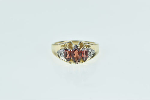 10K Marquise Garnet Vintage Diamond Statement Ring Yellow Gold