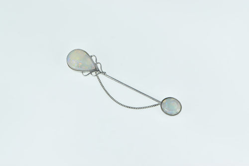 14K Two Ended Natural Opal Vintage Ornate Stick Pin White Gold