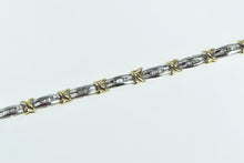 Load image into Gallery viewer, 10K Baguette Diamond Two Tone Bar Link Tennis Bracelet 6.75&quot; White Gold