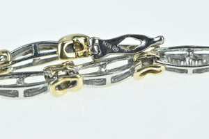 10K Baguette Diamond Two Tone Bar Link Tennis Bracelet 6.75" White Gold