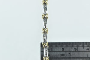 10K Baguette Diamond Two Tone Bar Link Tennis Bracelet 6.75" White Gold
