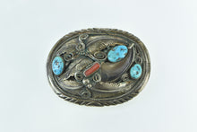 Load image into Gallery viewer, Sterling Silver Mike Thomas Jr Navajo Coral Turquoise Belt Buckle