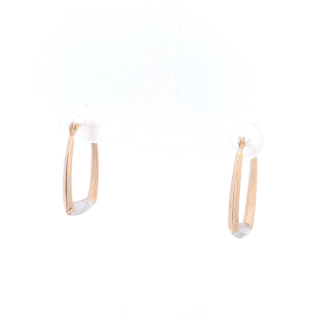 10K 20.2mm Squared Two Tone Puffy Hoop Earrings Yellow Gold
