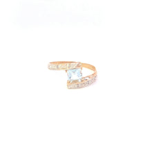 Load image into Gallery viewer, 10K Princess Aquamarine Diamond Vintage Bypass Ring Yellow Gold