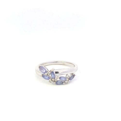 10K Marquise Tanzanite Diamond Cluster Bypass Ring White Gold
