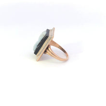 Load image into Gallery viewer, 10K Art Deco Carved Black Onyx Cameo Squared Ring White Gold