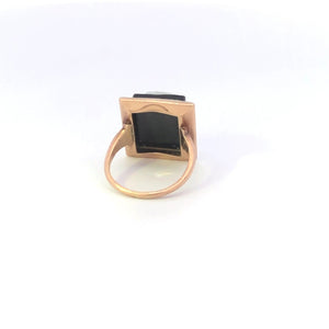 10K Art Deco Carved Black Onyx Cameo Squared Ring White Gold