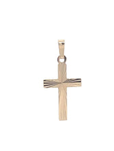 Load image into Gallery viewer, 10K Grooved Cross Christian Faith Symbol Pendant Yellow Gold