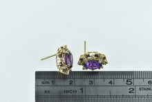 Load image into Gallery viewer, 14K Oval Amethyst Diamond Halo Oval Stud Earrings Yellow Gold