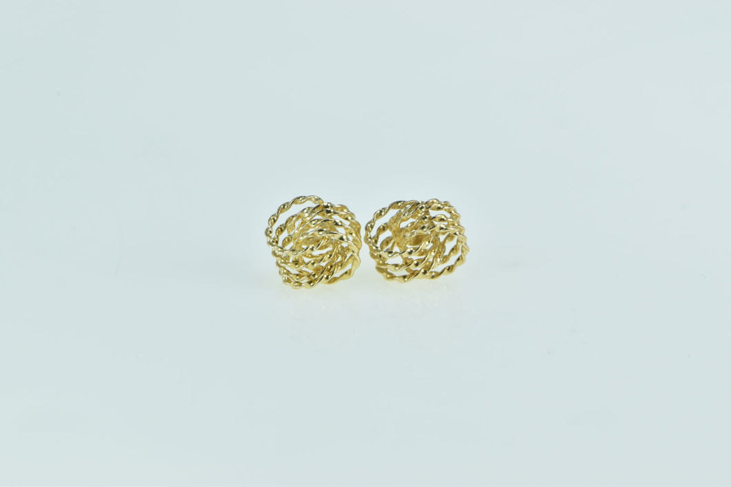 14K Rope Knot Interlocking Rings Circle Stud Earrings Yellow Gold