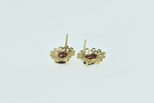 Load image into Gallery viewer, 14K Oval Garnet Ornate Filigree Vintage Stud Earrings Yellow Gold
