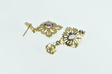 Load image into Gallery viewer, 14K Amethyst Ornate Etruscan Revival Dangle Earrings Yellow Gold