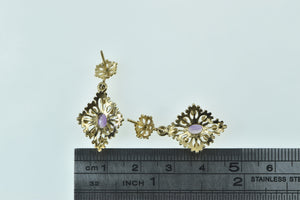 14K Amethyst Ornate Etruscan Revival Dangle Earrings Yellow Gold