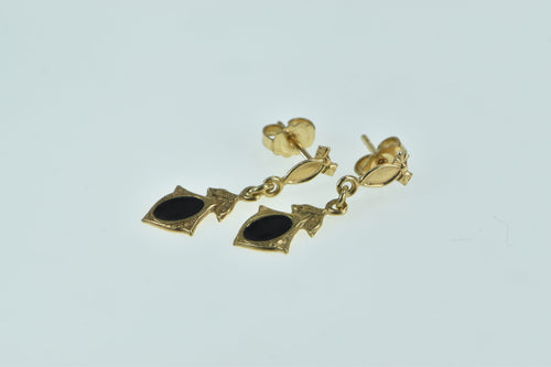 14K Black Enamel Magic Mirror Vintage Dangle Earrings Yellow Gold