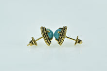 Load image into Gallery viewer, 14K Turquoise Ornate Cabochon Rope Trim Stud Earrings Yellow Gold