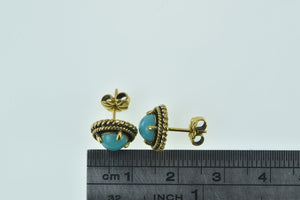 14K Turquoise Ornate Cabochon Rope Trim Stud Earrings Yellow Gold