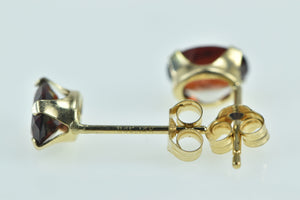 14K Oval Garnet Vintage Solitaire Classic Stud Earrings Yellow Gold
