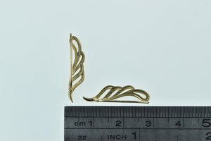 14K Vintage Wavy Curvy Feather Leaf Dangle Earrings Yellow Gold