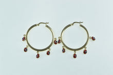 Load image into Gallery viewer, 14K Red Evil Eye Nazar Fringe 33.5mm Hoop Earrings Yellow Gold