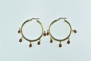 14K Red Evil Eye Nazar Fringe 33.5mm Hoop Earrings Yellow Gold