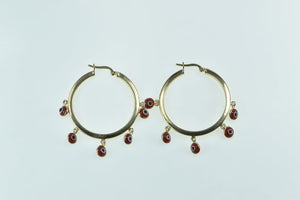 14K Red Evil Eye Nazar Fringe 33.5mm Hoop Earrings Yellow Gold