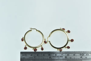 14K Red Evil Eye Nazar Fringe 33.5mm Hoop Earrings Yellow Gold