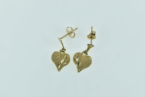 14K Textured Diamond Cut Heart Love Symbol Earrings Yellow Gold