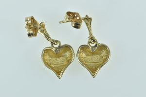 14K Textured Diamond Cut Heart Love Symbol Earrings Yellow Gold