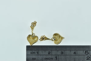 14K Textured Diamond Cut Heart Love Symbol Earrings Yellow Gold