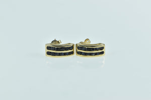 10K Sapphire Inset Curved Bar Vintage Stud Earrings Yellow Gold