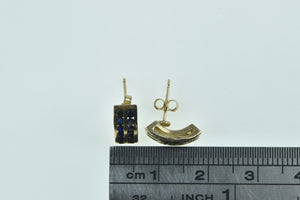 10K Sapphire Inset Curved Bar Vintage Stud Earrings Yellow Gold