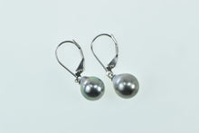 Load image into Gallery viewer, 14K 9.4mm Vintage Pearl Diamond Dangle Earrings White Gold