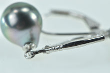 Load image into Gallery viewer, 14K 9.4mm Vintage Pearl Diamond Dangle Earrings White Gold