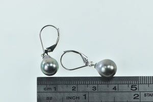 14K 9.4mm Vintage Pearl Diamond Dangle Earrings White Gold