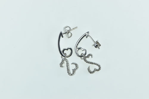 14K Curvy Heart Love Symbol Vintage Dangle Earrings White Gold