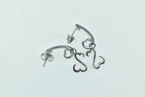 14K Curvy Heart Love Symbol Vintage Dangle Earrings White Gold