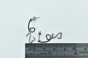 14K Curvy Heart Love Symbol Vintage Dangle Earrings White Gold