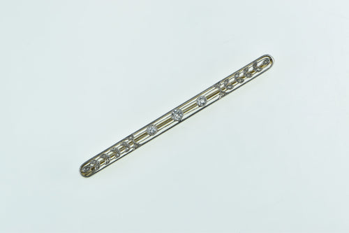 14K Art Deco Diamond Vine Ornate Bar Pin/Brooch Yellow Gold