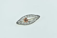 Load image into Gallery viewer, 14K Art Deco Flower Enamel Vintage Filigree Pin/Brooch White Gold