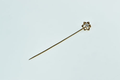 14K 0.11 Ct Old European Cut Diamond Flower Stick Pin Yellow Gold