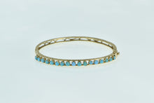 Load image into Gallery viewer, 14K Turquoise Ornate Scroll Engraved Bangle Bracelet 6.5&quot; Yellow Gold
