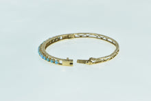 Load image into Gallery viewer, 14K Turquoise Ornate Scroll Engraved Bangle Bracelet 6.5&quot; Yellow Gold