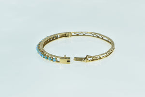 14K Turquoise Ornate Scroll Engraved Bangle Bracelet 6.5" Yellow Gold