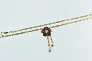 14K Ornate Garnet Flower Vintage Diamond Chain Necklace 17.5" Yellow Gold