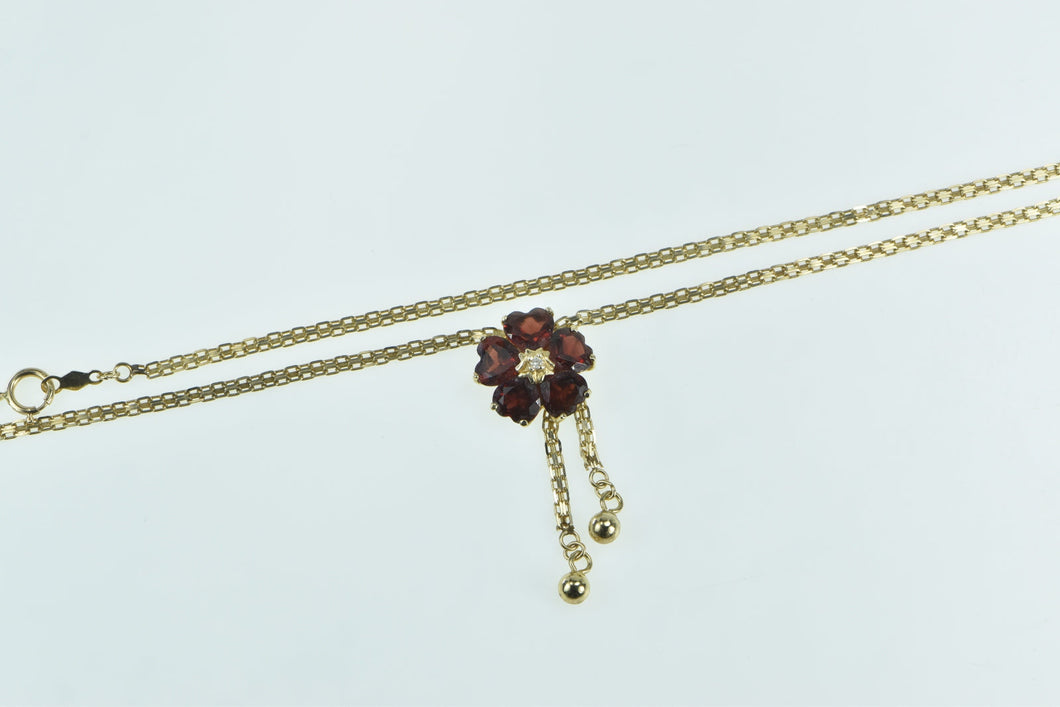 14K Ornate Garnet Flower Vintage Diamond Chain Necklace 17.5