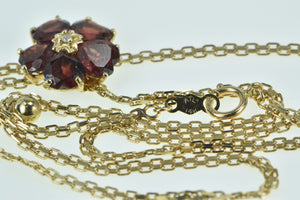 14K Ornate Garnet Flower Vintage Diamond Chain Necklace 17.5" Yellow Gold
