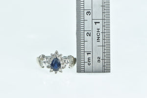 14K Pear Sapphire Diamond Halo Engagement Ring White Gold