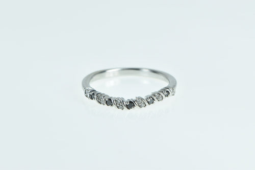 14K White & Black Diamond Curved Wedding Ring White Gold
