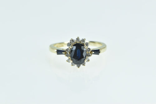 14K Oval Sapphire Diamond Halo Engagement Ring Yellow Gold